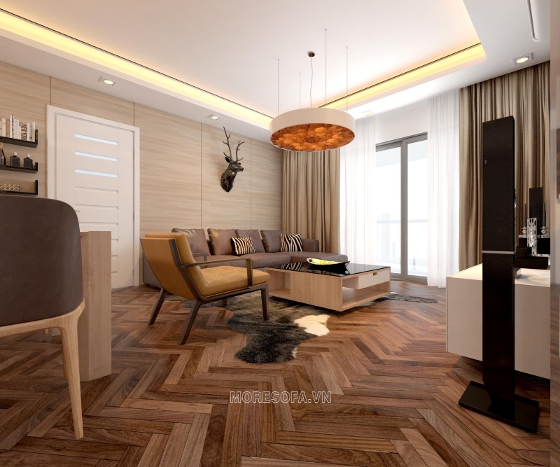 Ghế sofa góc da màu nâu